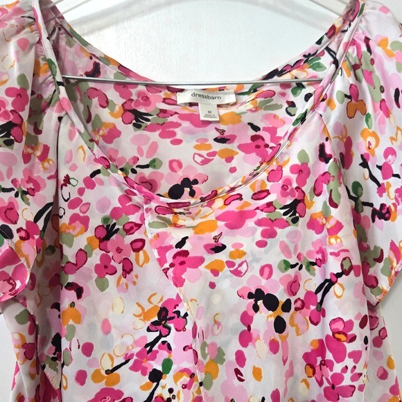 Floral Flutter Sleeve Tiered Ruffle Blouse Polyester Casual M Dressbarn Womens - Picture 4 of 8
